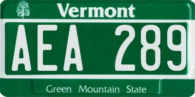 VT license plate AEA289