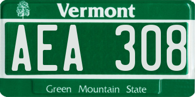 VT license plate AEA308