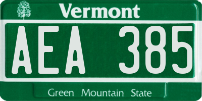 VT license plate AEA385