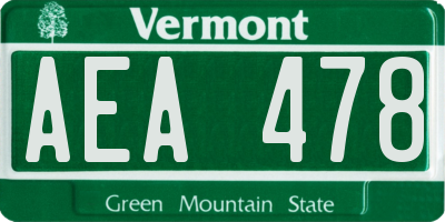 VT license plate AEA478