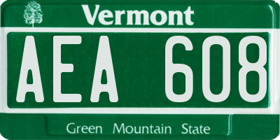 VT license plate AEA608