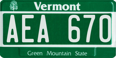 VT license plate AEA670