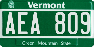 VT license plate AEA809