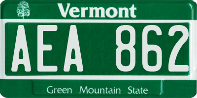 VT license plate AEA862