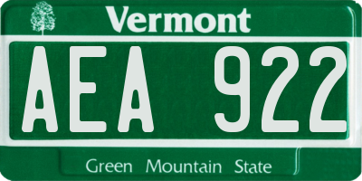 VT license plate AEA922