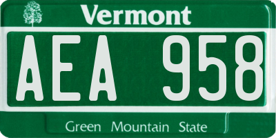 VT license plate AEA958