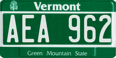VT license plate AEA962
