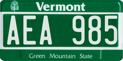 VT license plate AEA985
