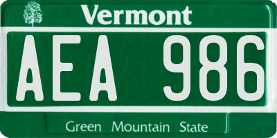 VT license plate AEA986