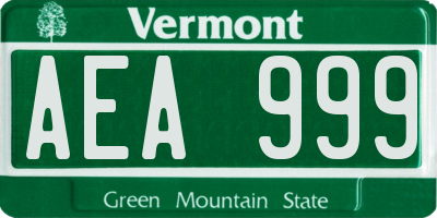 VT license plate AEA999