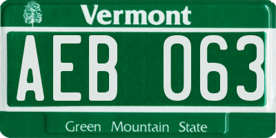 VT license plate AEB063