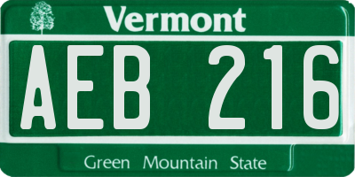 VT license plate AEB216