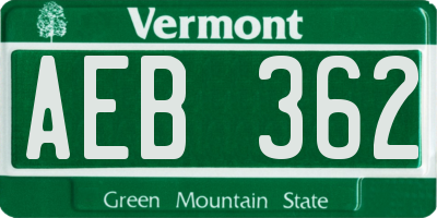 VT license plate AEB362