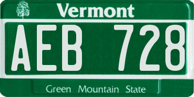 VT license plate AEB728