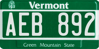 VT license plate AEB892