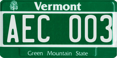 VT license plate AEC003