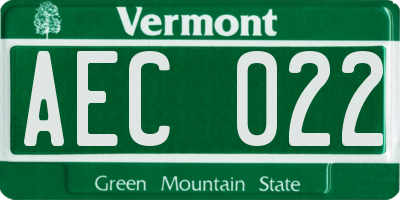 VT license plate AEC022