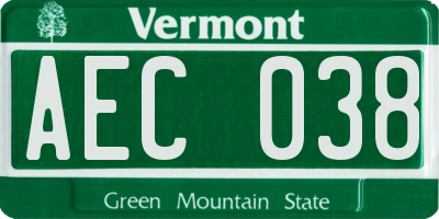 VT license plate AEC038