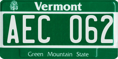 VT license plate AEC062