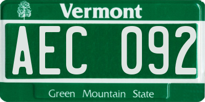 VT license plate AEC092