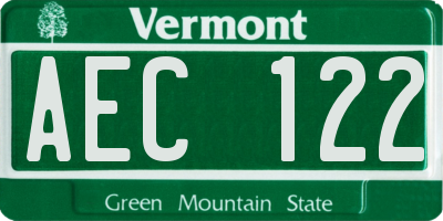 VT license plate AEC122