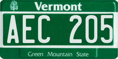 VT license plate AEC205