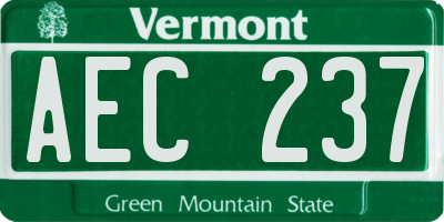 VT license plate AEC237