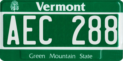 VT license plate AEC288