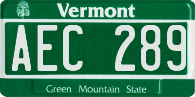 VT license plate AEC289
