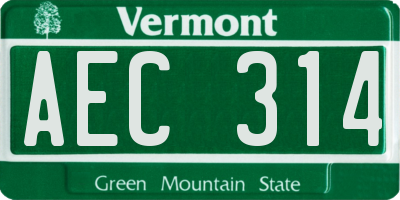 VT license plate AEC314