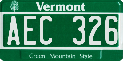 VT license plate AEC326