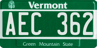 VT license plate AEC362