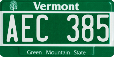 VT license plate AEC385