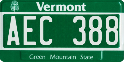 VT license plate AEC388
