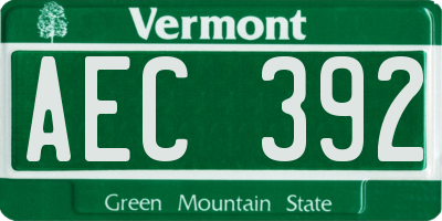 VT license plate AEC392
