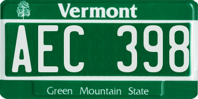 VT license plate AEC398
