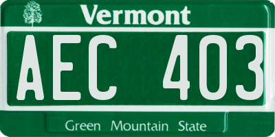 VT license plate AEC403