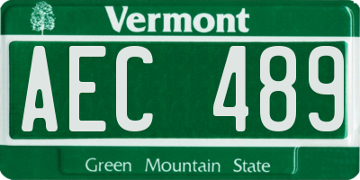 VT license plate AEC489