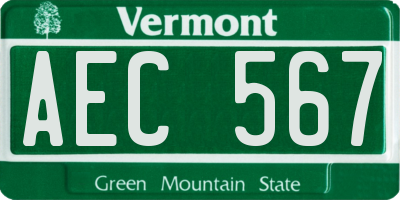 VT license plate AEC567