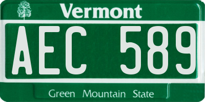 VT license plate AEC589