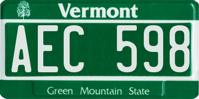 VT license plate AEC598