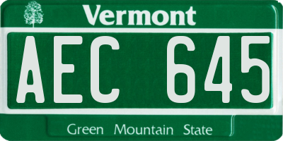 VT license plate AEC645