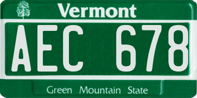 VT license plate AEC678