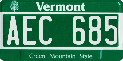 VT license plate AEC685