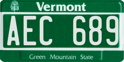 VT license plate AEC689
