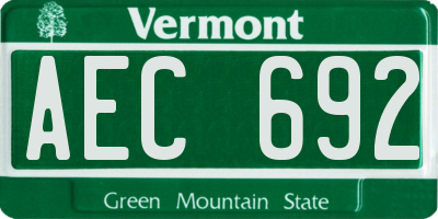 VT license plate AEC692