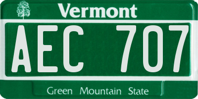 VT license plate AEC707