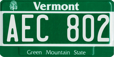 VT license plate AEC802