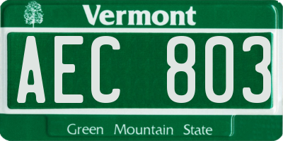 VT license plate AEC803