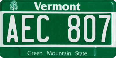 VT license plate AEC807